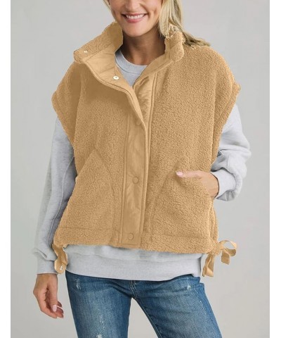 Women's Oversized Fleece Vest Sleeveless Casual Button Down Piecing Fuzzy Sherpa Gilet Jacket with Pockets Khaki $25.36 Vests