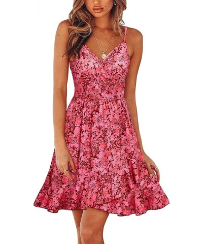 Womens Summer Floral Wrap V Neck Adjustable Spaghetti Casual Ruffle Dress Spaghetti Strap Floral-43 $17.35 Dresses