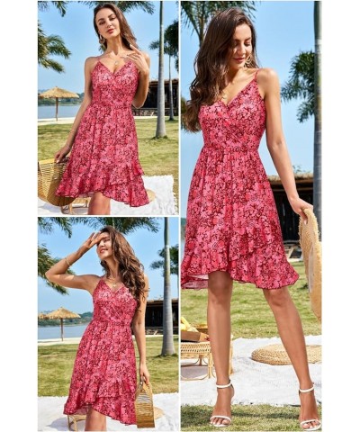 Womens Summer Floral Wrap V Neck Adjustable Spaghetti Casual Ruffle Dress Spaghetti Strap Floral-43 $17.35 Dresses