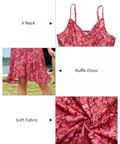 Womens Summer Floral Wrap V Neck Adjustable Spaghetti Casual Ruffle Dress Spaghetti Strap Floral-43 $17.35 Dresses