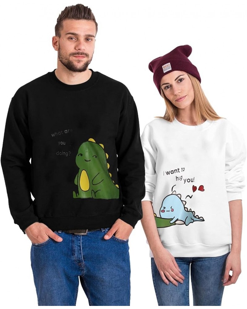 Couple Hoodie Lover Dinosaur Matching Couple Sweatshirt Valentine's Day Gift for Him & Her King Queen (f-White, S) Small E-bl...
