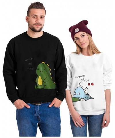 Couple Hoodie Lover Dinosaur Matching Couple Sweatshirt Valentine's Day Gift for Him & Her King Queen (f-White, S) Small E-bl...