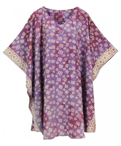 Women BOHO HIPPIE Batik Caftan Kaftan Plus Size Short Sleeve Tunic Blouse Top XL to 4X Purple-14409 $22.79 Tops