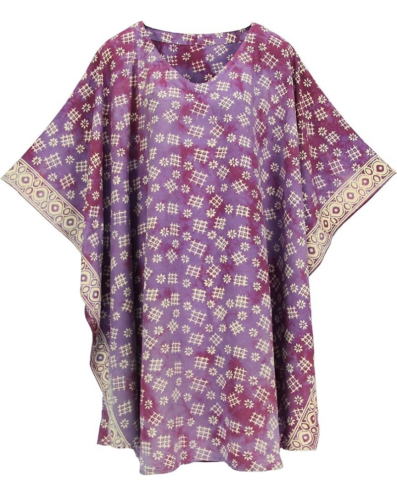 Women BOHO HIPPIE Batik Caftan Kaftan Plus Size Short Sleeve Tunic Blouse Top XL to 4X Purple-14409 $22.79 Tops