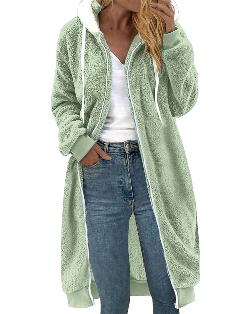 Womens Winter Fuzzy Fleece Jacket Hooded Patchwork Cardigan Coats Oversized Fluffy Sherpa Outerwear with Pockets 00a1-mint Gr...