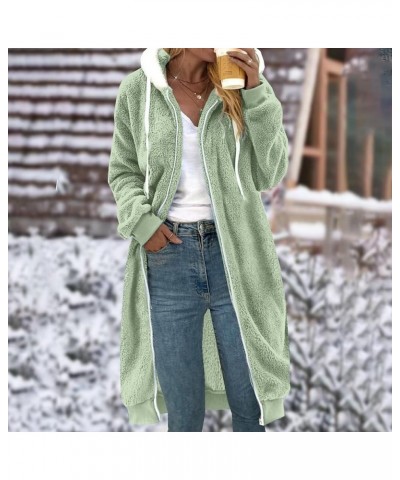 Womens Winter Fuzzy Fleece Jacket Hooded Patchwork Cardigan Coats Oversized Fluffy Sherpa Outerwear with Pockets 00a1-mint Gr...