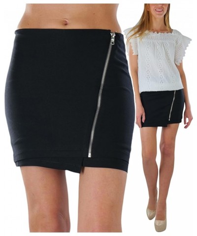 Women's PU Metallic Shiny Liquid Faux Leather Fun Skirt Zip Closure - Black $8.29 Skirts