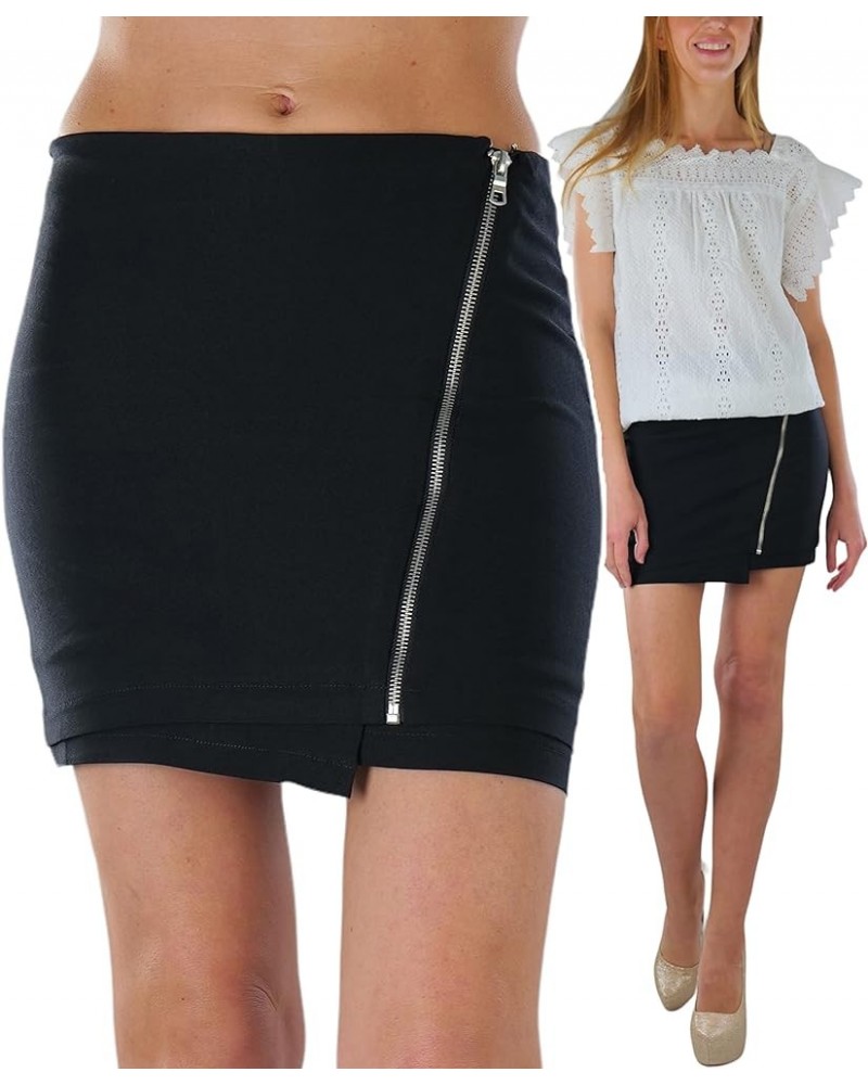 Women's PU Metallic Shiny Liquid Faux Leather Fun Skirt Zip Closure - Black $8.29 Skirts