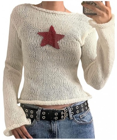 Women Star Graphic Print Crop Tops Y2k Aesthetic Long Sleeve Shirts Fairy Grunge E Girls Tees Shirt Clothes G-white $13.62 T-...