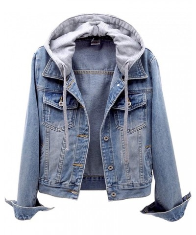 Women's Tops Denim Jean Jacket Long Sleeve Lightweight Thin Jeans Jacket Trendy Coats Pockets Winter Plush Hoodie I-blue $18....