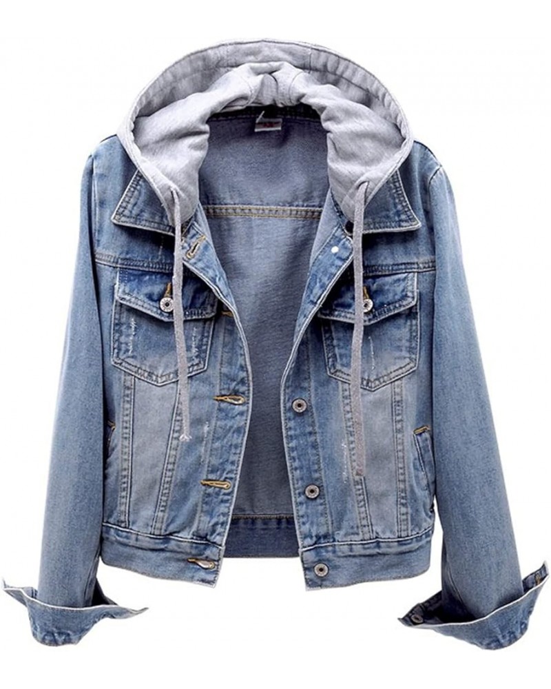 Women's Tops Denim Jean Jacket Long Sleeve Lightweight Thin Jeans Jacket Trendy Coats Pockets Winter Plush Hoodie I-blue $18....