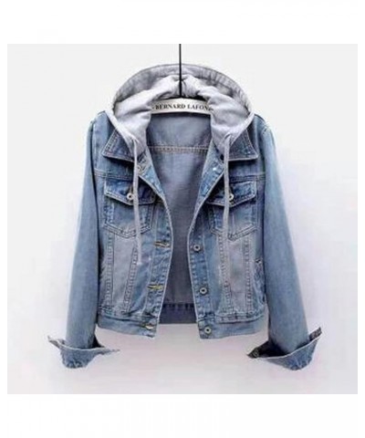 Women's Tops Denim Jean Jacket Long Sleeve Lightweight Thin Jeans Jacket Trendy Coats Pockets Winter Plush Hoodie I-blue $18....