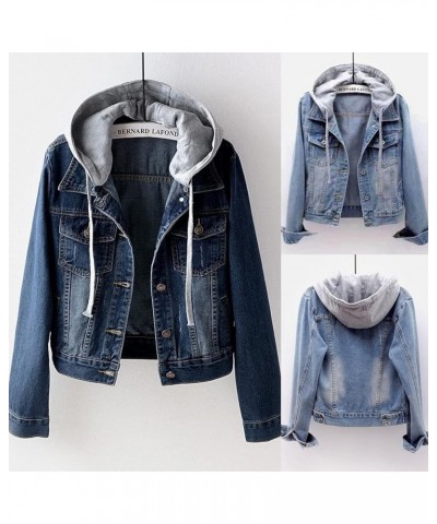 Women's Tops Denim Jean Jacket Long Sleeve Lightweight Thin Jeans Jacket Trendy Coats Pockets Winter Plush Hoodie I-blue $18....