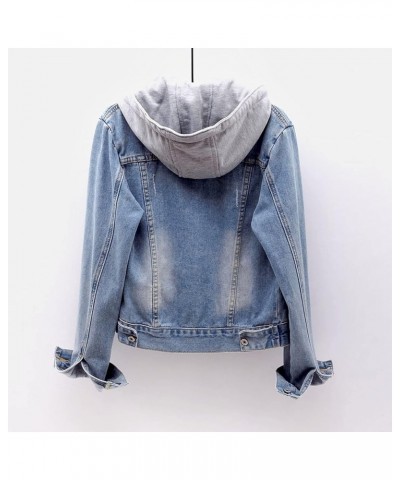 Women's Tops Denim Jean Jacket Long Sleeve Lightweight Thin Jeans Jacket Trendy Coats Pockets Winter Plush Hoodie I-blue $18....