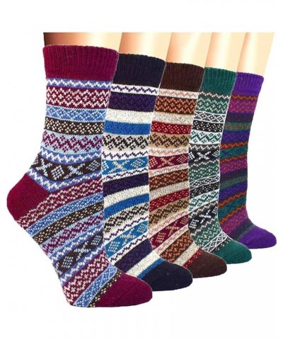 5 Pairs Vintage Winter Women Socks Warm Thick Knitted Soft Wool Socks Christmas Gifts Cozy Crew Socks Q-2 $9.17 Activewear