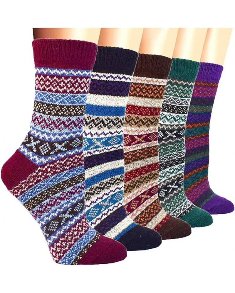 5 Pairs Vintage Winter Women Socks Warm Thick Knitted Soft Wool Socks Christmas Gifts Cozy Crew Socks Q-2 $9.17 Activewear