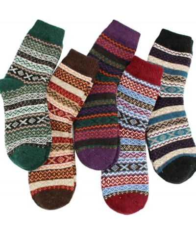 5 Pairs Vintage Winter Women Socks Warm Thick Knitted Soft Wool Socks Christmas Gifts Cozy Crew Socks Q-2 $9.17 Activewear