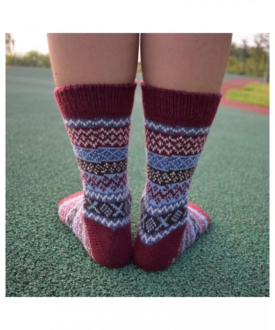 5 Pairs Vintage Winter Women Socks Warm Thick Knitted Soft Wool Socks Christmas Gifts Cozy Crew Socks Q-2 $9.17 Activewear