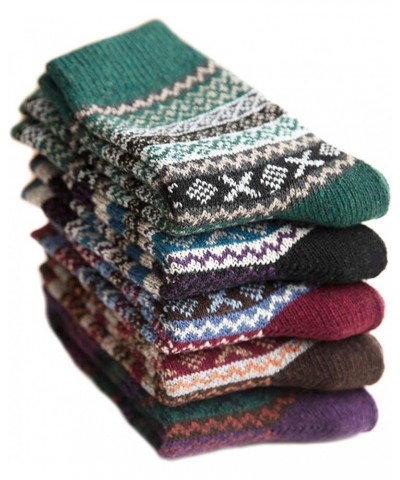 5 Pairs Vintage Winter Women Socks Warm Thick Knitted Soft Wool Socks Christmas Gifts Cozy Crew Socks Q-2 $9.17 Activewear