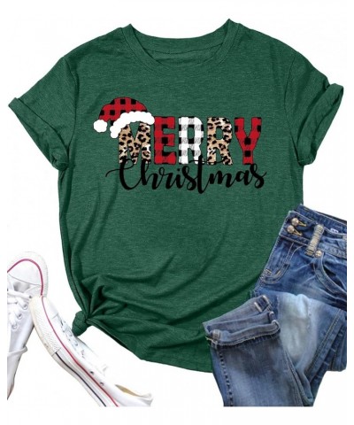 Christmas Shirts for Women Merry Christmas Y'all Tshirt Buffalo Plaid Graphic Tee Leopard Xmas Gift Tops E Green1 $13.19 T-Sh...