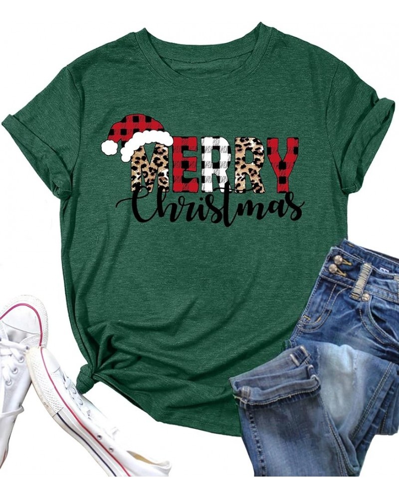 Christmas Shirts for Women Merry Christmas Y'all Tshirt Buffalo Plaid Graphic Tee Leopard Xmas Gift Tops E Green1 $13.19 T-Sh...