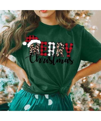 Christmas Shirts for Women Merry Christmas Y'all Tshirt Buffalo Plaid Graphic Tee Leopard Xmas Gift Tops E Green1 $13.19 T-Sh...