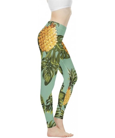 Long Yoga Pants for Women Tall Sexy Butt Lift Tights Leggings High Waist Sport Trousers Tummy Control XS-3XL Tropical Pineapp...