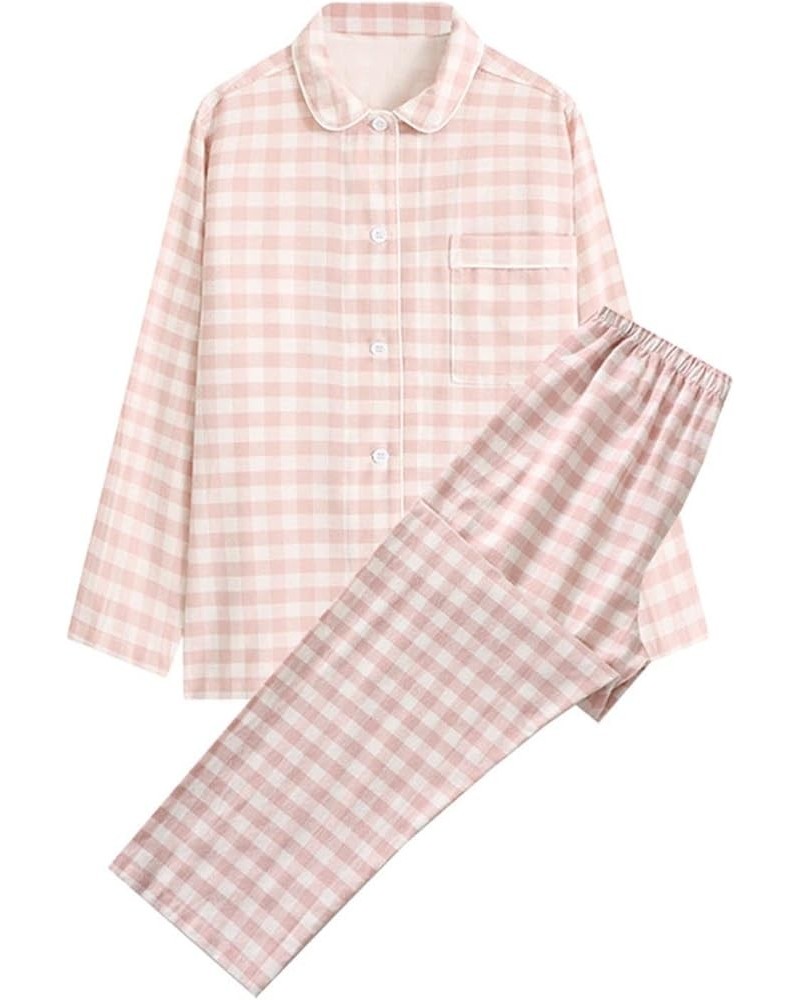 Womens Classic Plaid Lounge Sets Long Sleeve Button Down Shirt with Long Pants Pajamas Set Soft Sleepwear 2 Piece Pjs 01 Pink...