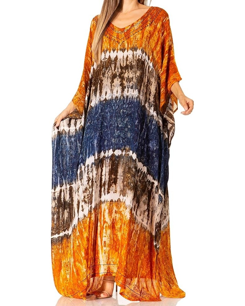 Catia Women's Boho Casual Long Maxi Caftan Dress Kaftan Cover-up LougeWear 18-gold $19.71 Swimsuits