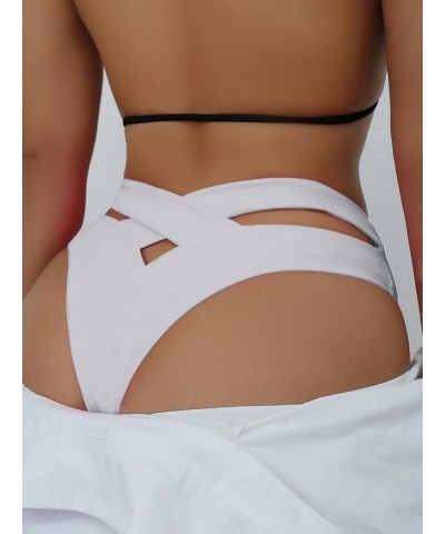 Women's Cheeky V Cut Back High Waisted Bikini Bottom Cross Criss Swimsuit Bottoms 870 White $13.00 Swimsuits