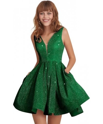 Glitter Homecoming Dresses for Teens Spaghetti Strap Short Prom Dress for Women Formal Evening Gown with Pockets Green $31.78...