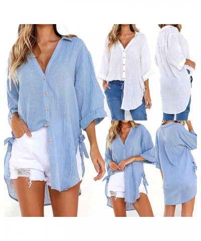 Womens Pullover Sweatshirt Plus Size,Long Sleeve Shirts V Neck Collared Button Down Shirt Tops with Pockets A1-blue $7.55 Blo...