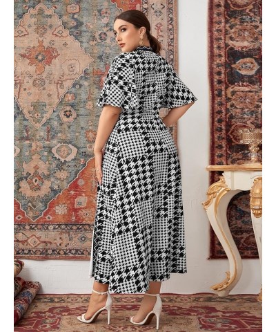 Women's Plus Size Houndstooth Dress Chevron Print Mock Neck Butterfly Sleeve Long Dress Black White Graphic $14.84 Dresses