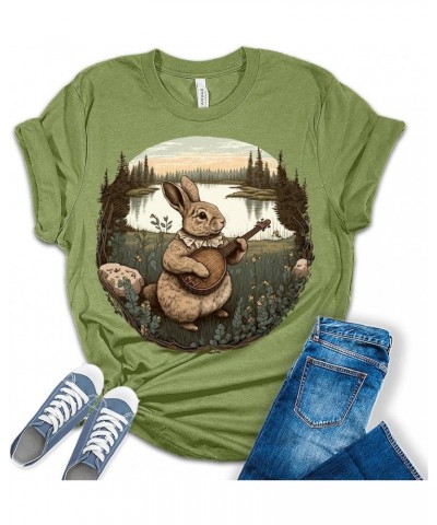 Womens Animal Shirts Casual Ladies Cute Bella Graphic Tees Short Sleeve Farm Tshirts Summer Tops for Women Rabbit-heather Gre...