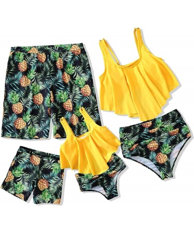 Family Matching High Waisted Bikini Swimsuit 2 Piece Mommy and Me Ruffled Flounce Swimwear Bathing Suit Sets Men Yellow $10.5...