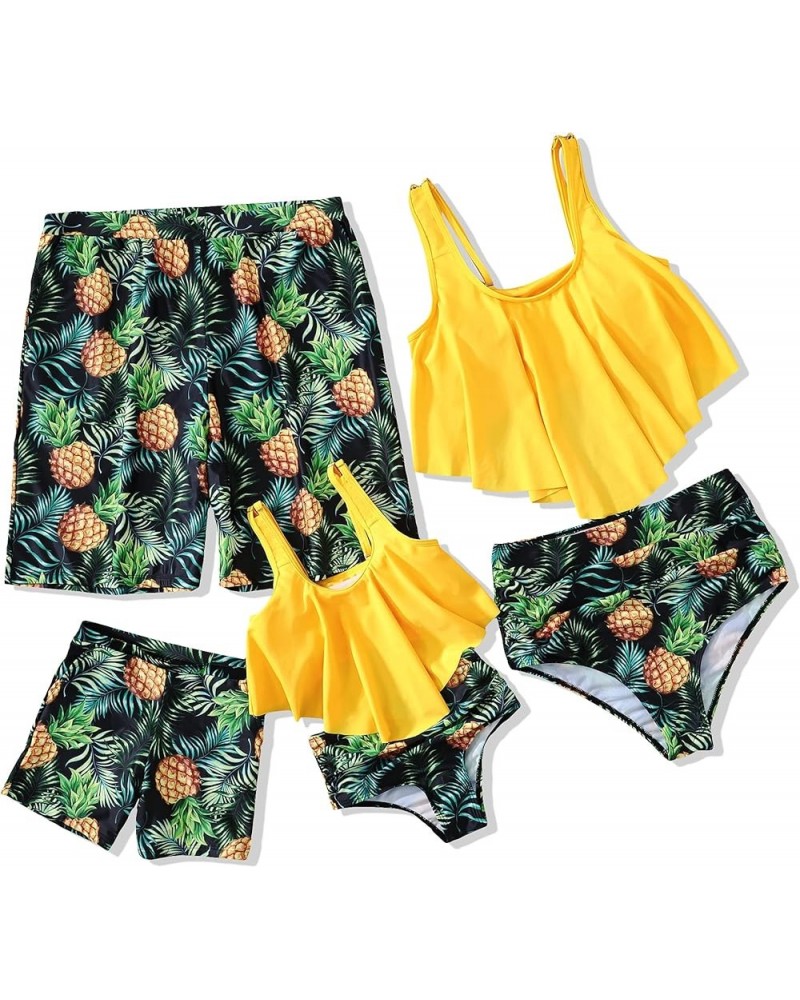 Family Matching High Waisted Bikini Swimsuit 2 Piece Mommy and Me Ruffled Flounce Swimwear Bathing Suit Sets Men Yellow $10.5...