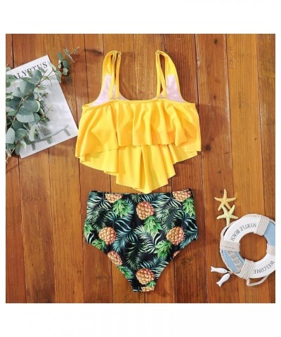 Family Matching High Waisted Bikini Swimsuit 2 Piece Mommy and Me Ruffled Flounce Swimwear Bathing Suit Sets Men Yellow $10.5...