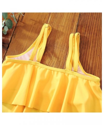 Family Matching High Waisted Bikini Swimsuit 2 Piece Mommy and Me Ruffled Flounce Swimwear Bathing Suit Sets Men Yellow $10.5...