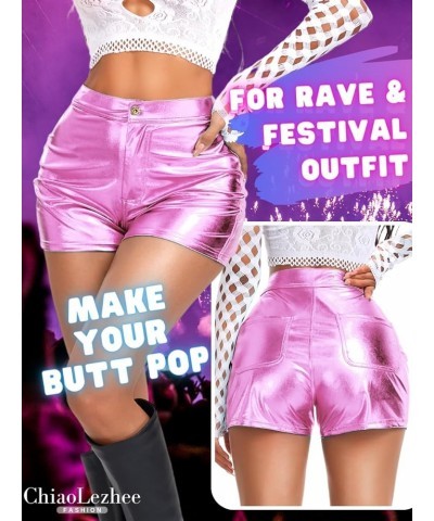 Sexy Booty Shorts, Faux Leather Rave Pants, High Waisted Plus Size Light Pink $19.19 Others