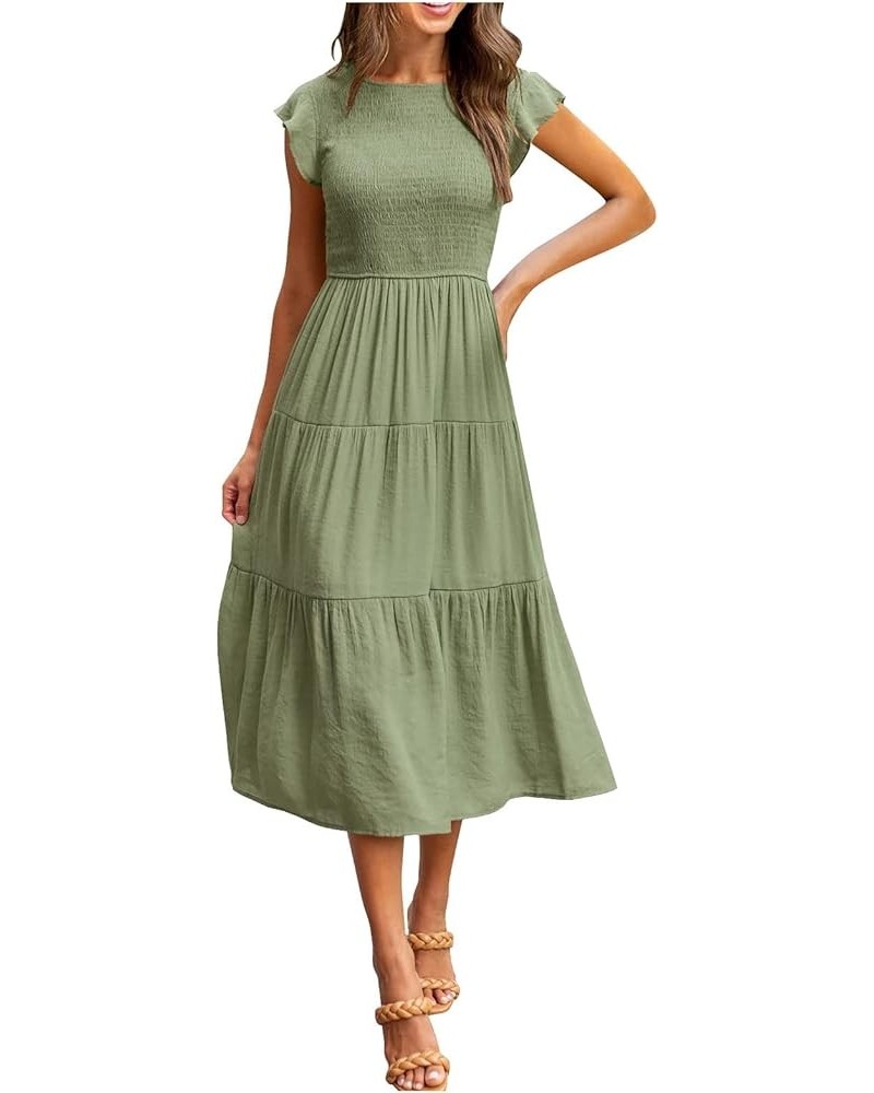 Fashion Women Casual Mid Length Dress Boho Butterfly Sleeve A-Line Long Dress Dresses for Women Summer Dresses Green $5.87 Dr...