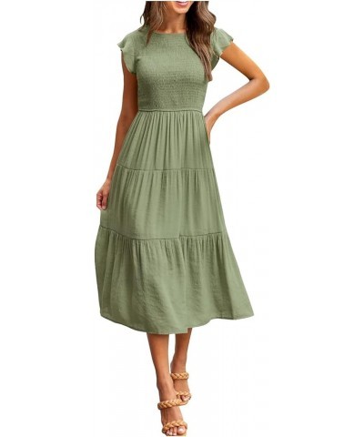 Fashion Women Casual Mid Length Dress Boho Butterfly Sleeve A-Line Long Dress Dresses for Women Summer Dresses Green $5.87 Dr...