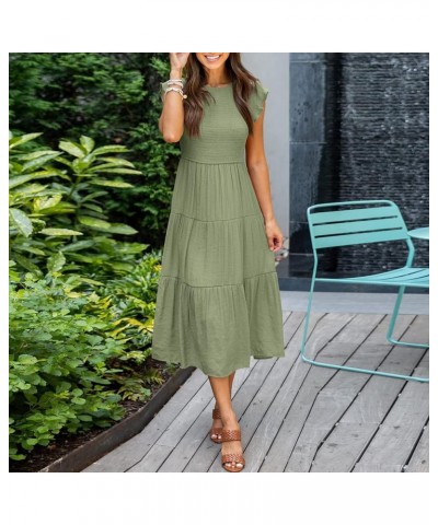 Fashion Women Casual Mid Length Dress Boho Butterfly Sleeve A-Line Long Dress Dresses for Women Summer Dresses Green $5.87 Dr...