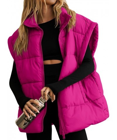 Womens Puffer Vest Oversized Puffer Jacket Coat Sleeveless Stand Collar Lightweight Fall Vest for women 2023 Hotpink $17.99 V...