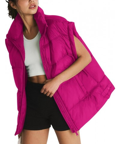 Womens Puffer Vest Oversized Puffer Jacket Coat Sleeveless Stand Collar Lightweight Fall Vest for women 2023 Hotpink $17.99 V...