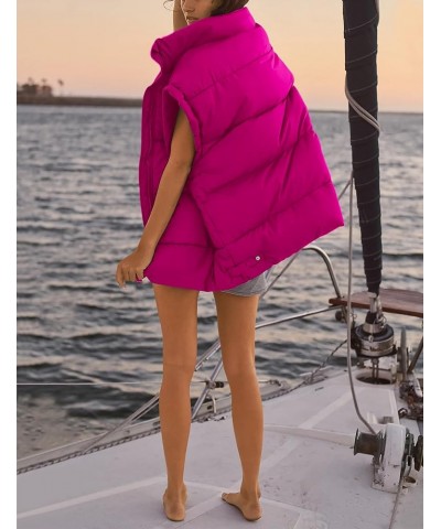 Womens Puffer Vest Oversized Puffer Jacket Coat Sleeveless Stand Collar Lightweight Fall Vest for women 2023 Hotpink $17.99 V...