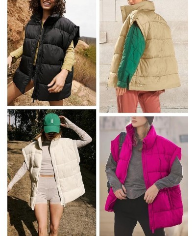 Womens Puffer Vest Oversized Puffer Jacket Coat Sleeveless Stand Collar Lightweight Fall Vest for women 2023 Hotpink $17.99 V...