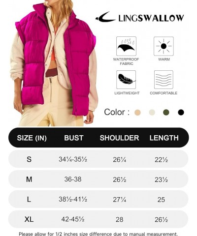 Womens Puffer Vest Oversized Puffer Jacket Coat Sleeveless Stand Collar Lightweight Fall Vest for women 2023 Hotpink $17.99 V...