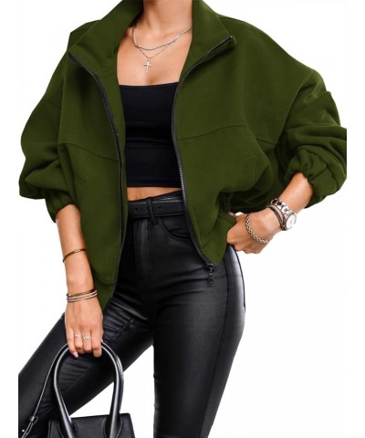 Womens Zip Up Oversized Sweatshirt Fleece Warm Long Sleeve Fall Jacket With Pocket Army Green $9.87 Jackets