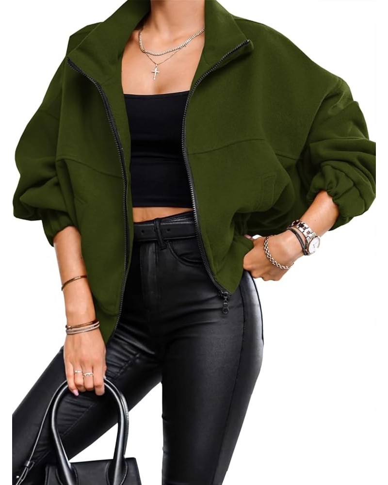 Womens Zip Up Oversized Sweatshirt Fleece Warm Long Sleeve Fall Jacket With Pocket Army Green $9.87 Jackets