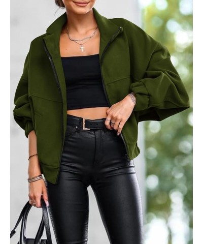 Womens Zip Up Oversized Sweatshirt Fleece Warm Long Sleeve Fall Jacket With Pocket Army Green $9.87 Jackets